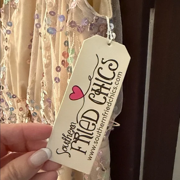 Elegant Sequin Embellished Dress - Gold and flesh color. Pink sequins too. New. - Picture 3 of 3